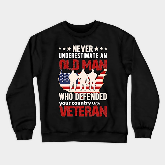 Old Man Veteran American Veteran Military Crewneck Sweatshirt by DesingHeven